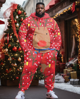 Big Guys Polka Dot Elk Christmas Hoodie & Pants Two Piece Set